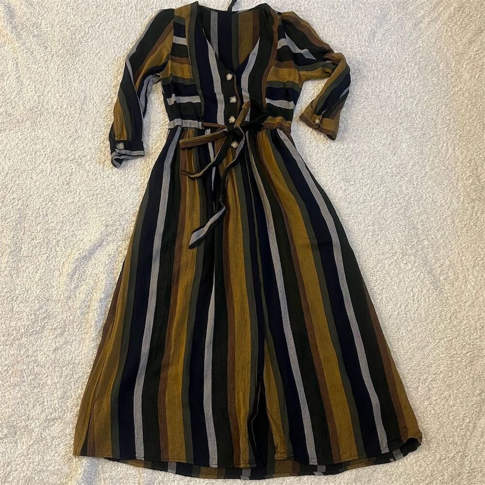 Zara TRF Collection Women's Striped Long Flowing Dress Size S - 3/4 Sleeve